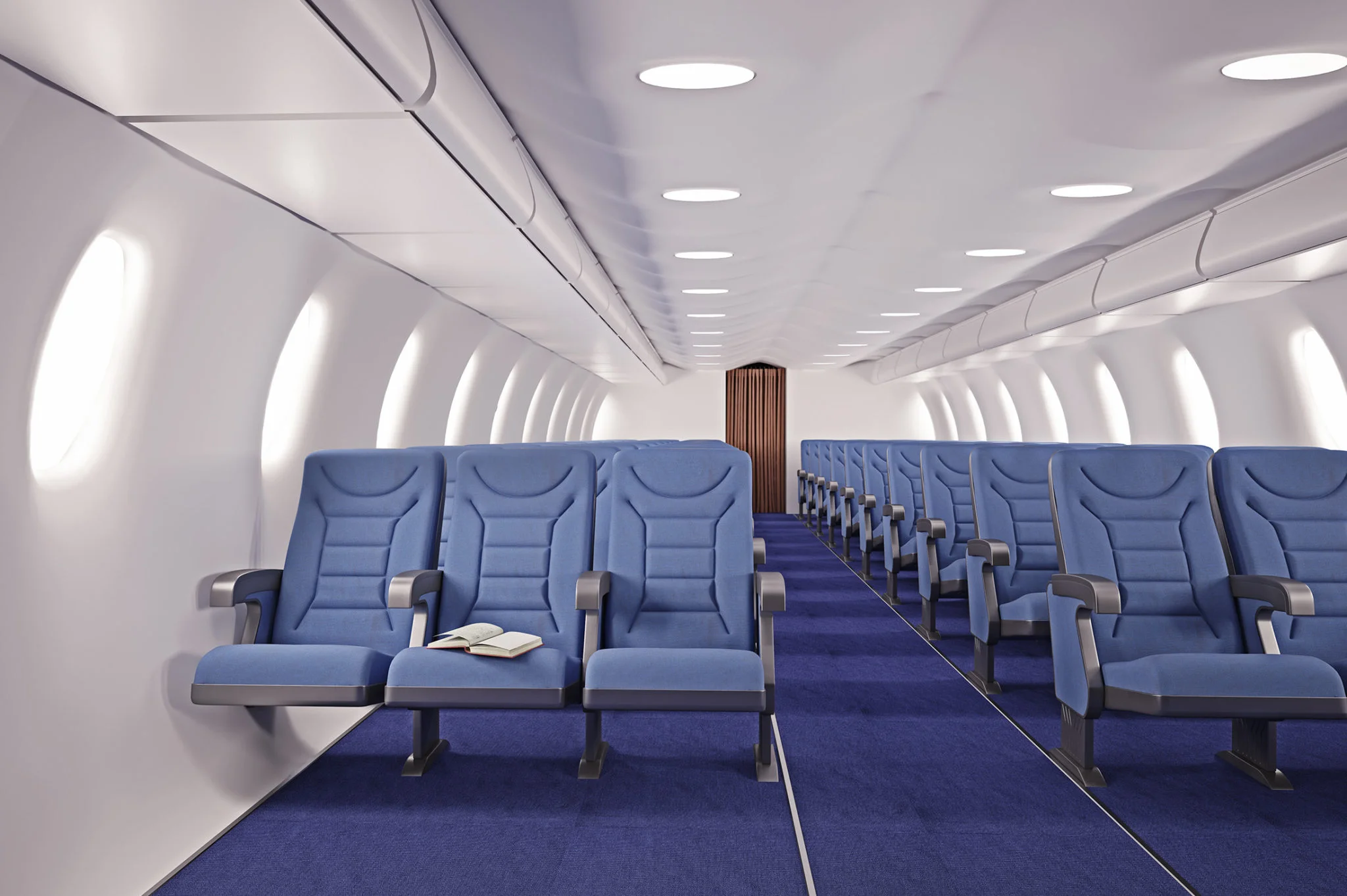 Blue aircraft carpet with geometric pattern