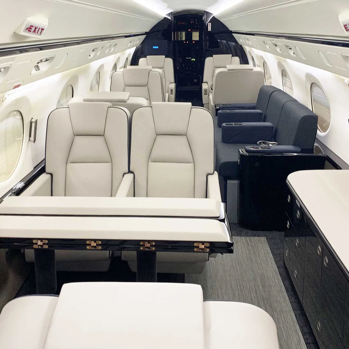 Image of colorful fabric seats in a commercial airplane.