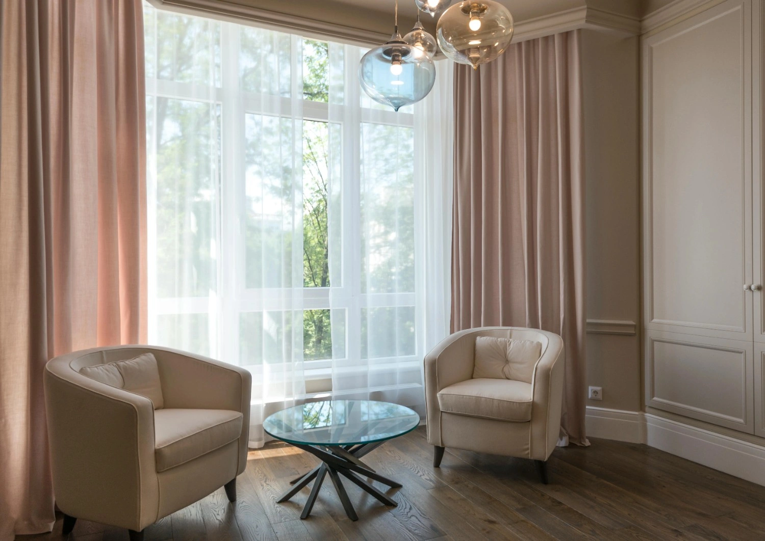 Modern American curtains in a minimalist home office.