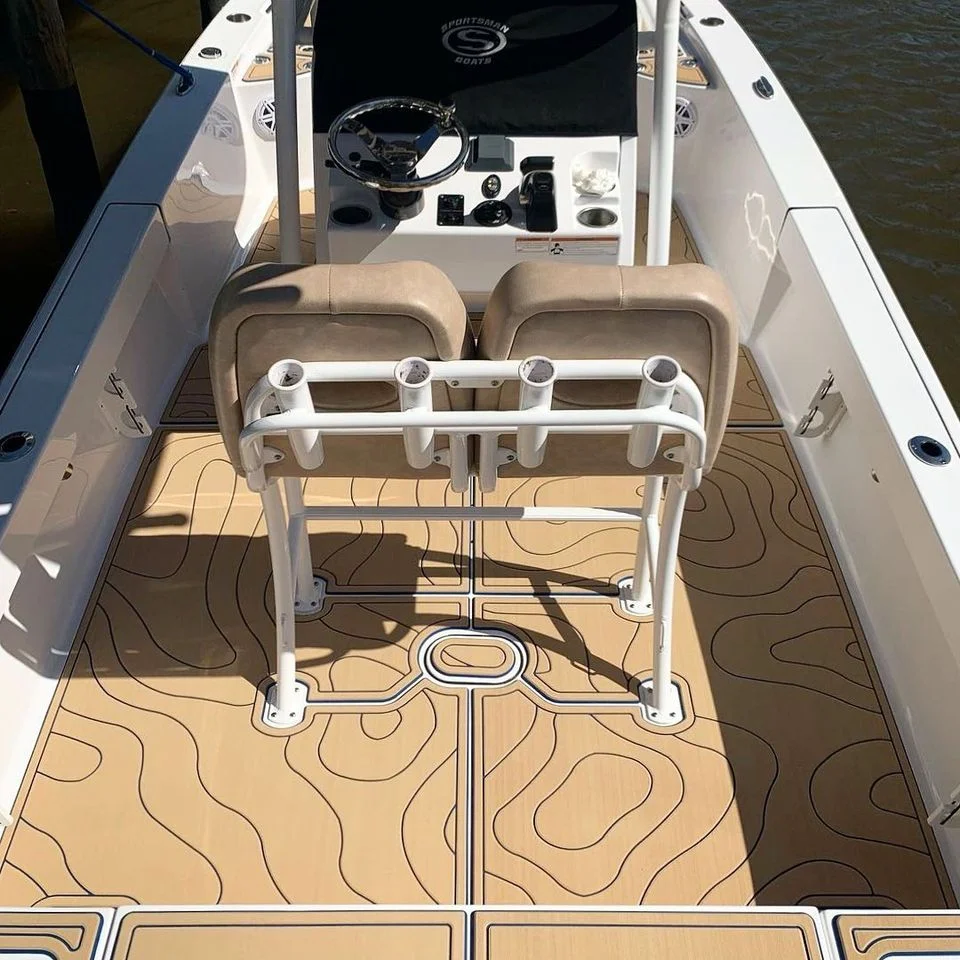 Boat flooring with teak wood finish