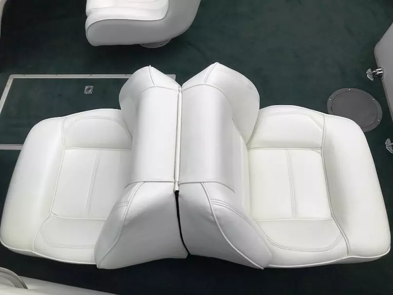 Sun-resistant upholstery on outdoor boat furniture.
