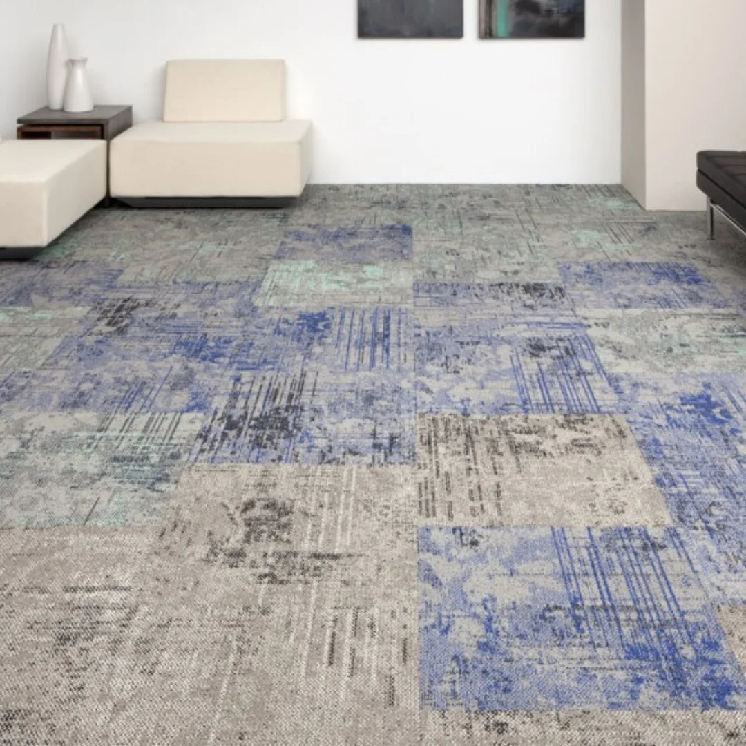 Carpet square featuring a bold and vibrant pattern.