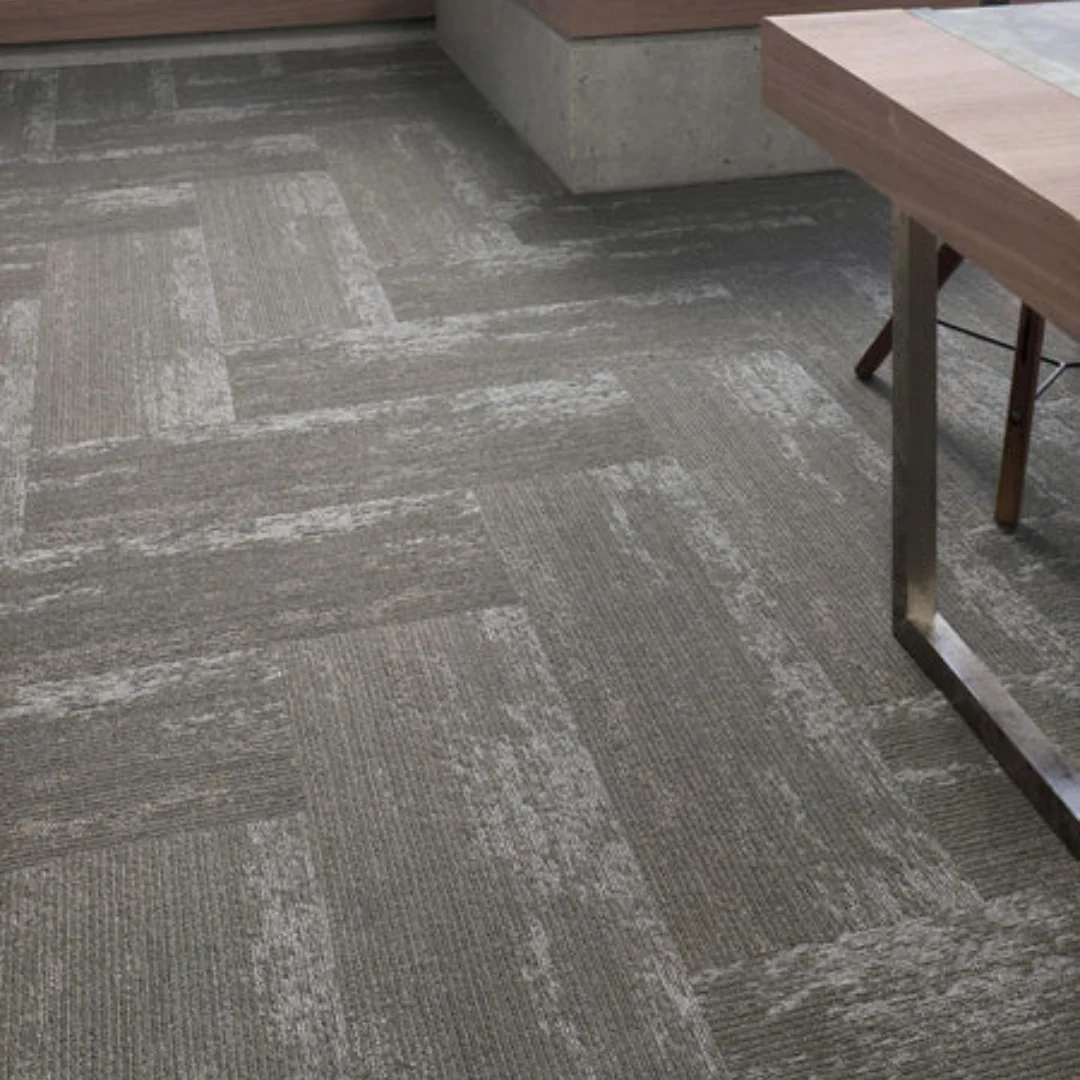 Carpet square with a rustic texture for a cozy feel.