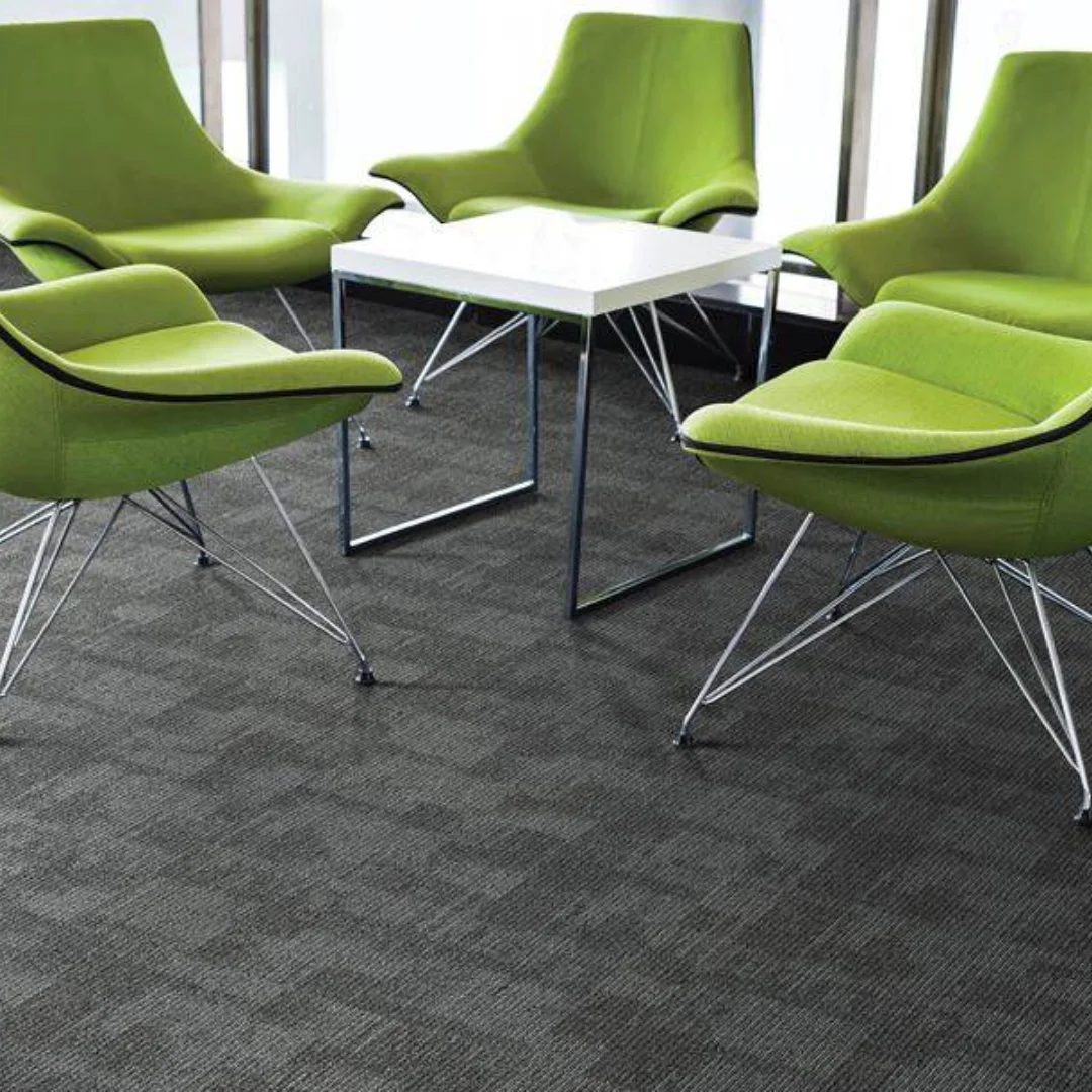 Image of a modernly designed carpet tile in a living space
