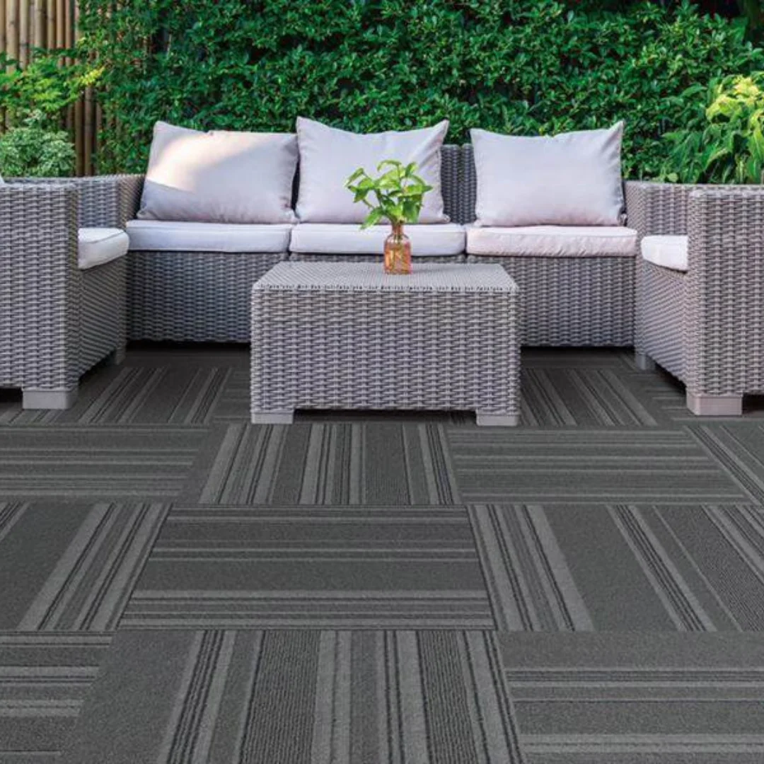 Display of versatile carpet tile options for various spaces