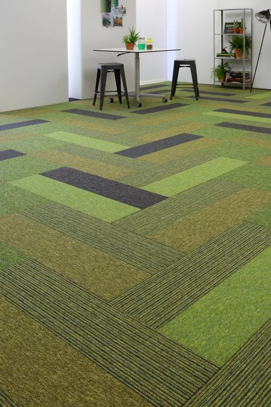 A vibrant carpet in a zesty shade of lime green