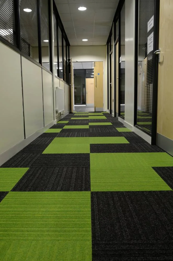 Bold lime green carpet makes a statement