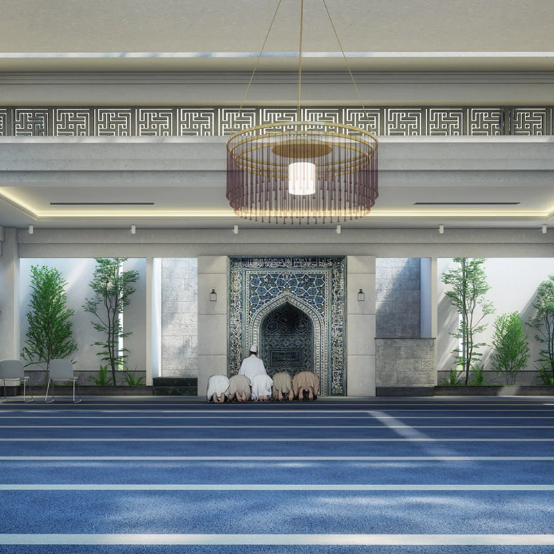 Traditional Islamic art on a masjid carpet showcasing detailed craftsmanship.