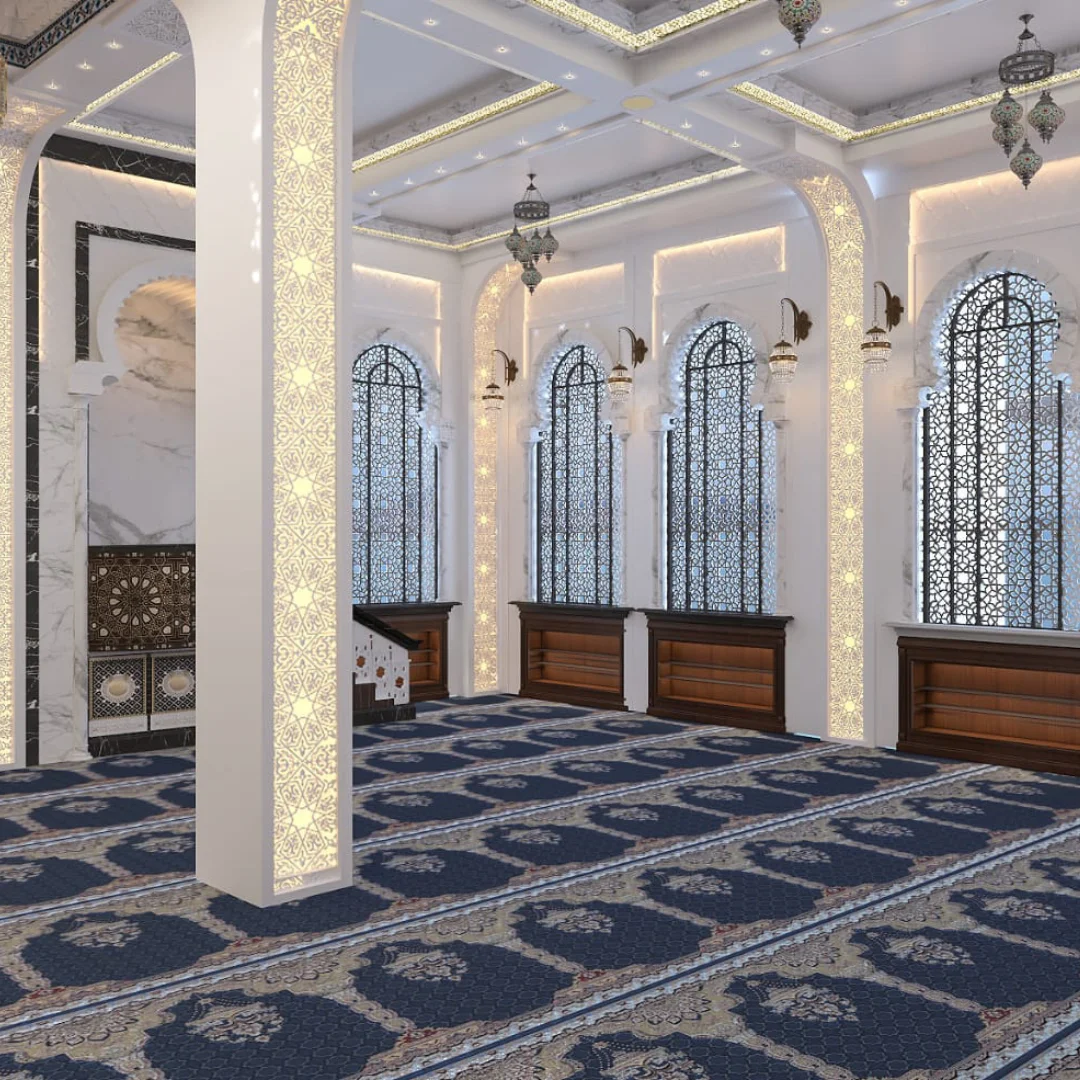 A vibrant textured masjid carpet, highlighting its rich colors and fabric.