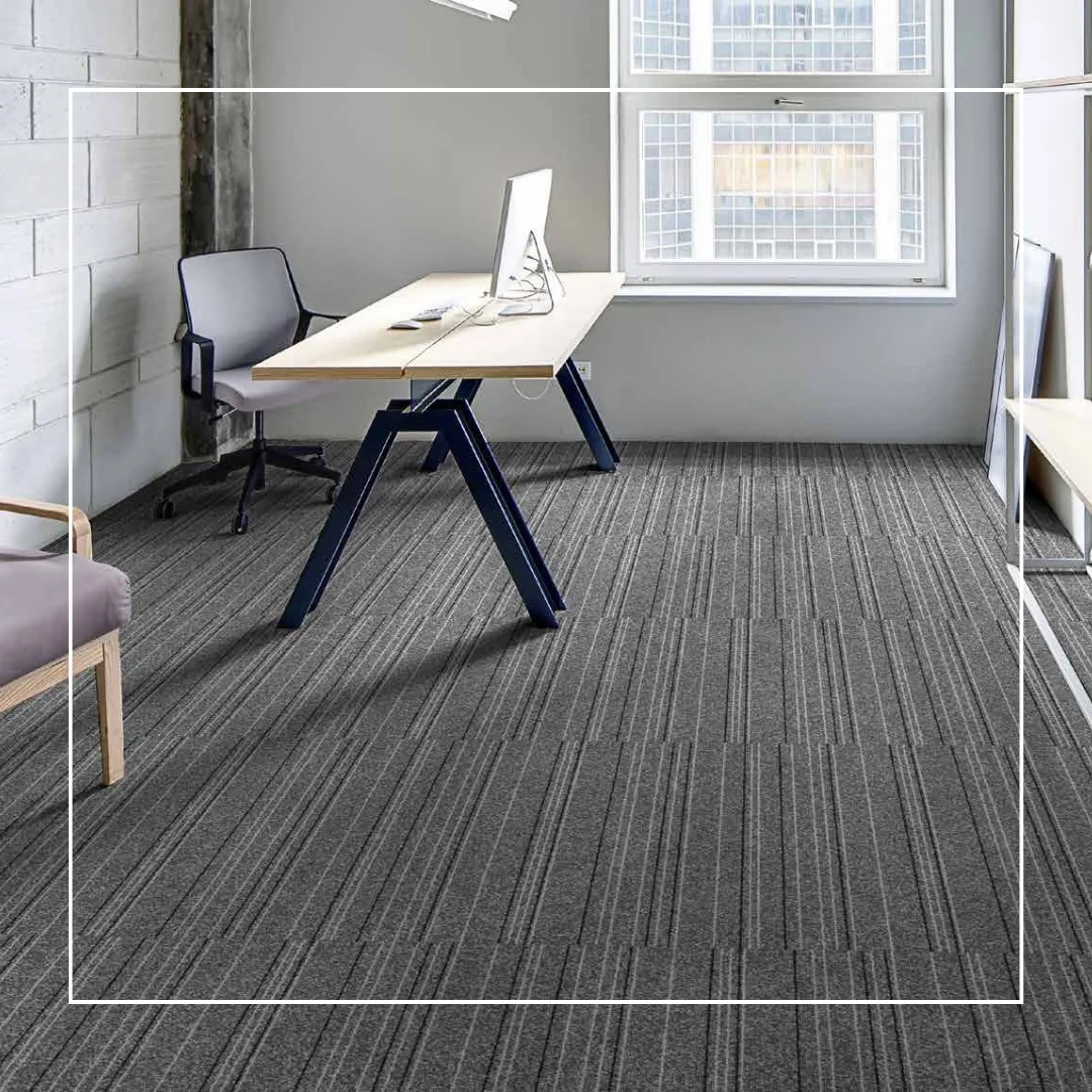 Photo showcasing various carpet patterns used in an office interior