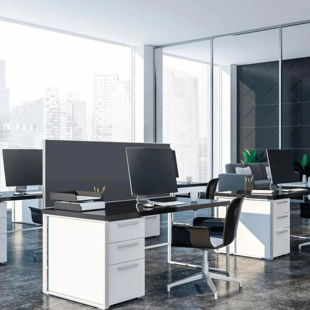 Create an organized and efficient workspace with office workstations and dividers.