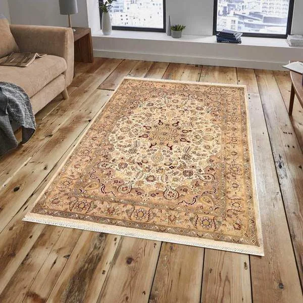 Luxurious silk carpet with intricate patterns