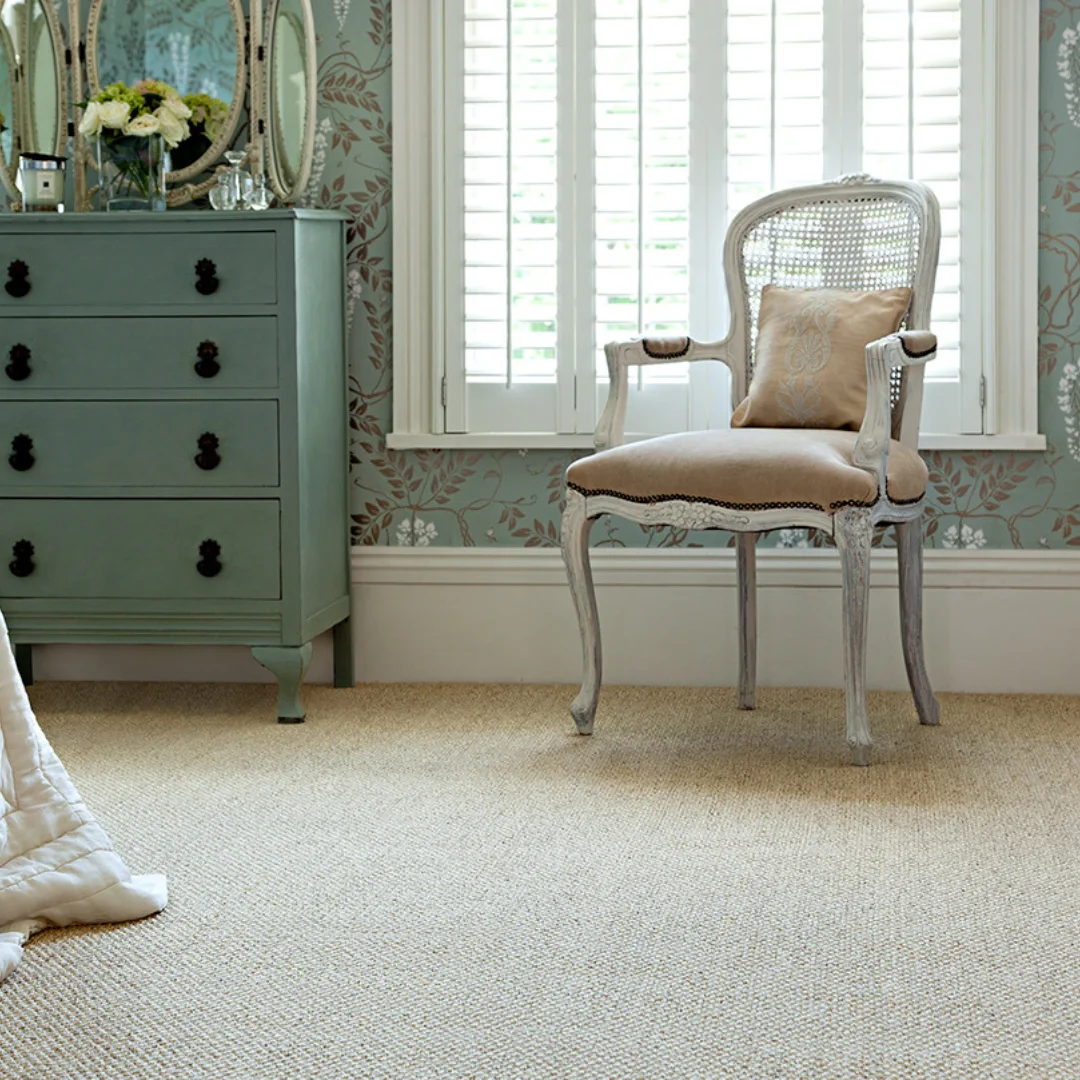 Minimalist interior design accentuated with a simple sisal carpet